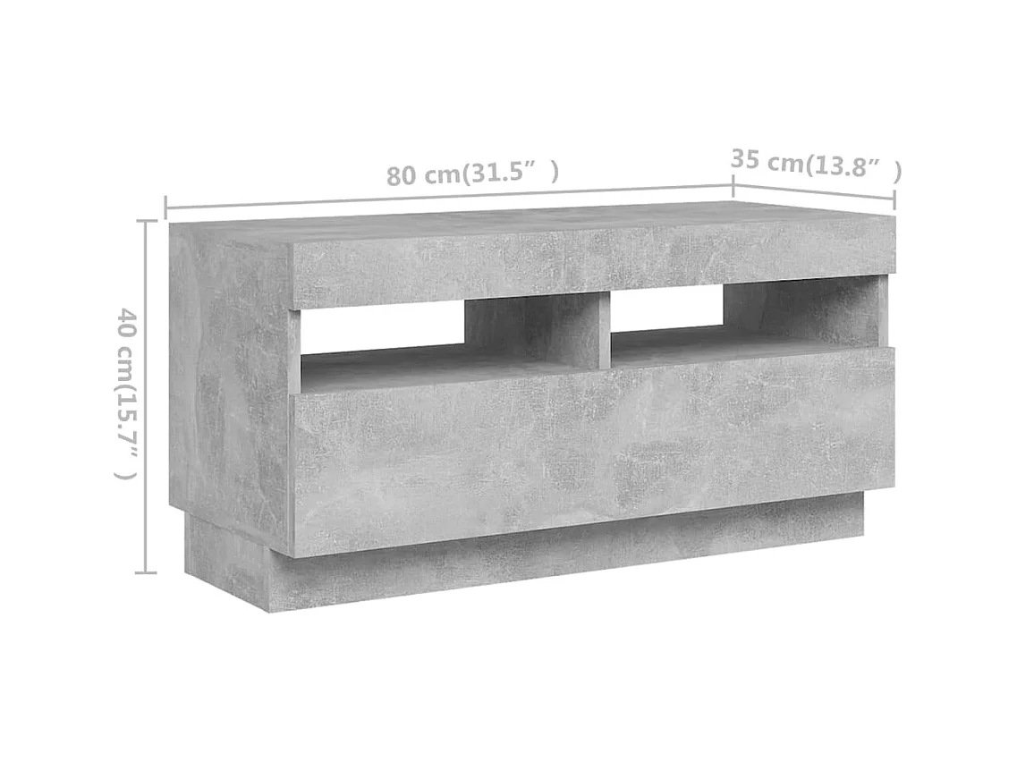 Meuble TV avec lumières LED Gris béton 260x35x40 cm