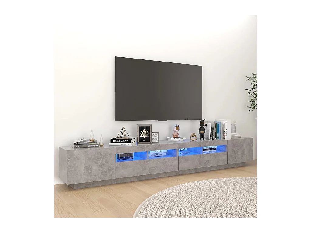 Meuble TV avec lumières LED Gris béton 260x35x40 cm