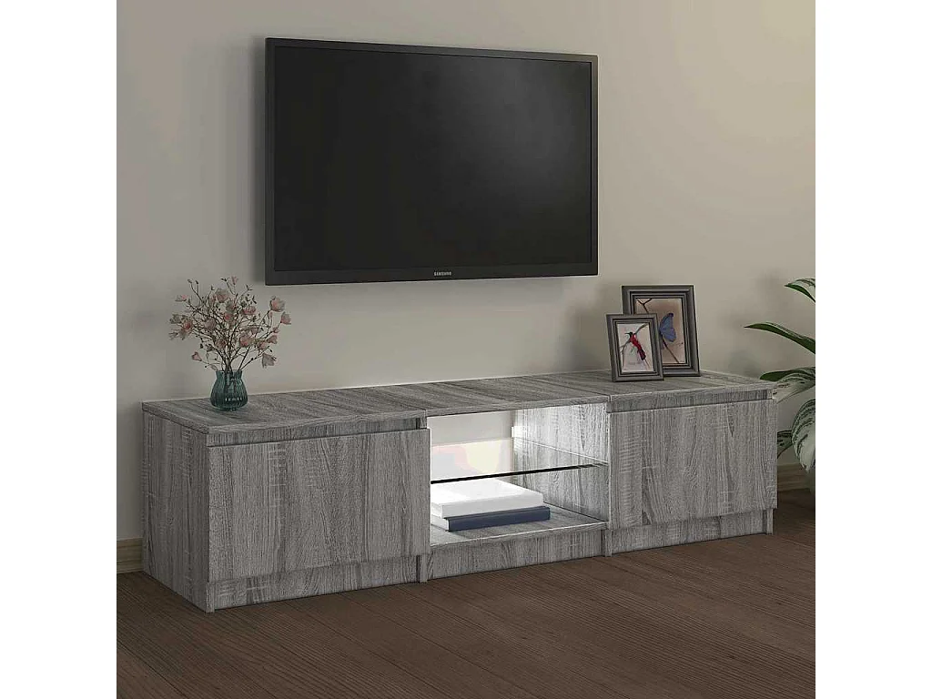 Sonoma grijs tv-meubel met ledverlichting 140x40x36 cm