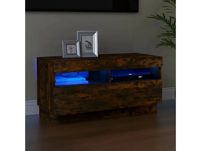 Meuble TV avec lumières LED chêne fumé 80x35x40 cm