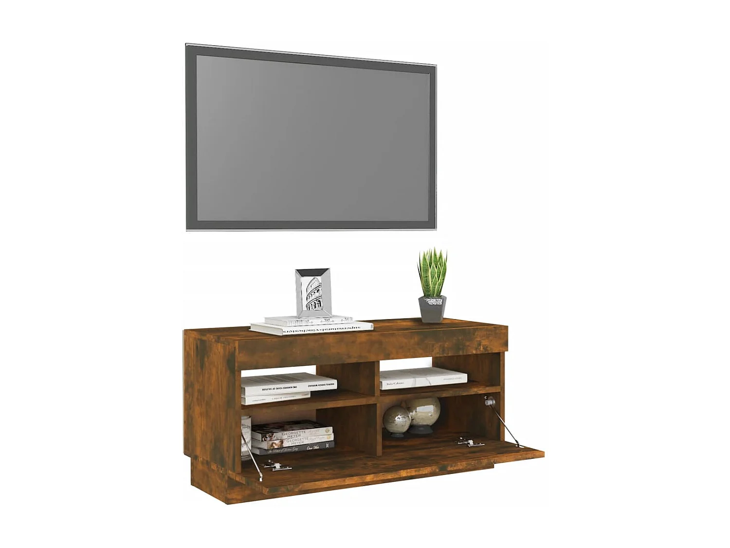 Meuble TV avec lumières LED chêne fumé 80x35x40 cm