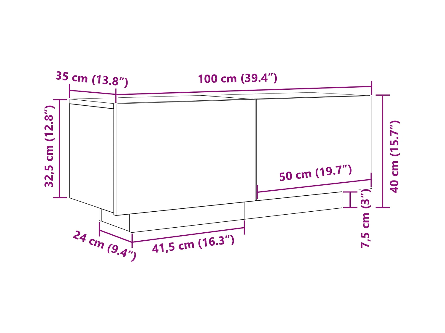 Meuble TV Chêne Noir 100x35x40 cm En bois d'ingénierie