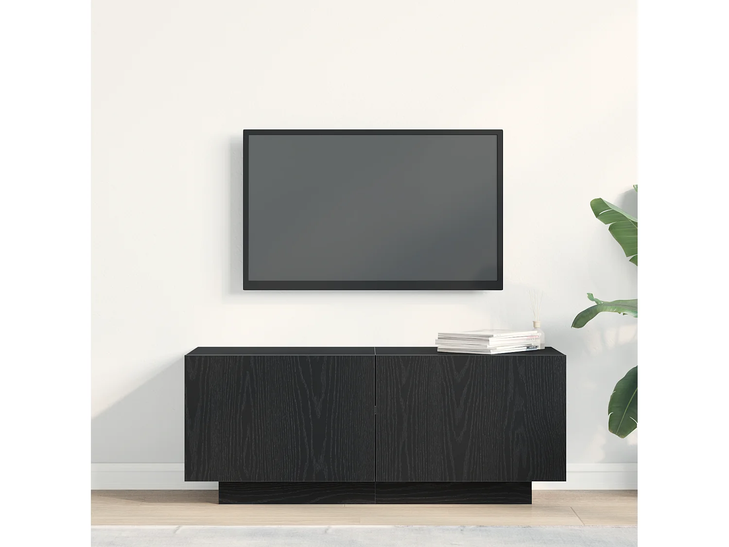 Zwarte eiken tv-kast 100x35x40 cm bewerkt hout