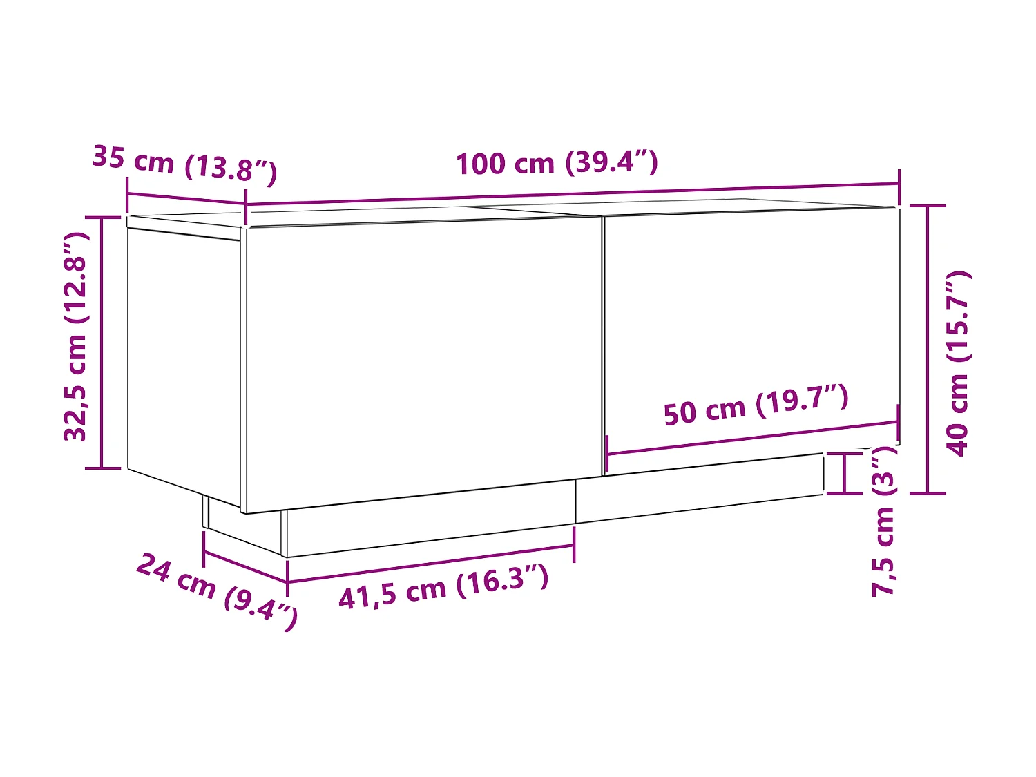 Zwarte eiken tv-kast 100x35x40 cm bewerkt hout