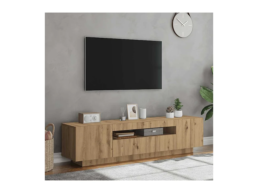 Meuble TV avec lumières LED chêne artisanal bois d'ingénierie