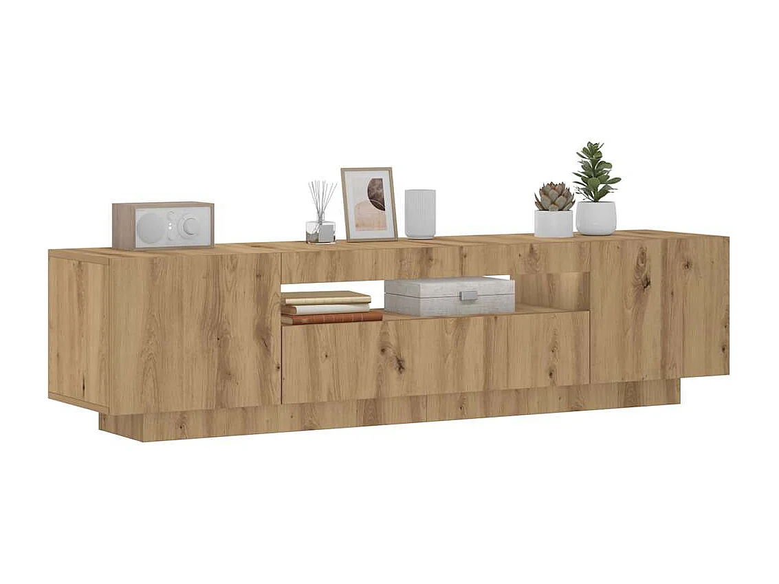 Meuble TV avec lumières LED chêne artisanal bois d'ingénierie