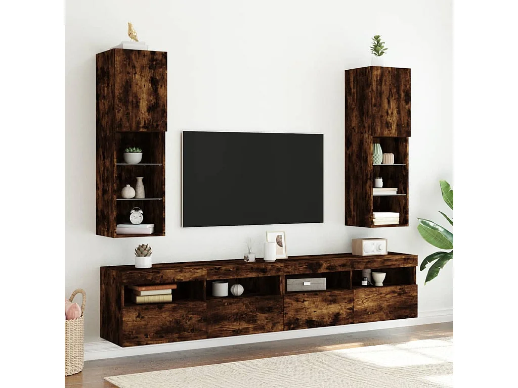 Meuble TV avec lumières LED chêne fumé 30,5x30x102 cm