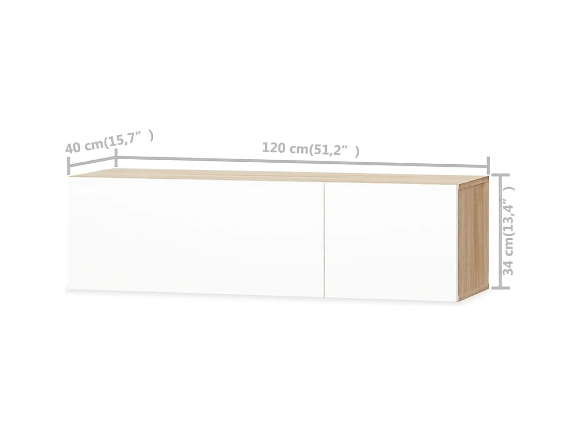 TV-kast van bewerkt hout 120x40x34cm Eiken en glanzend wit