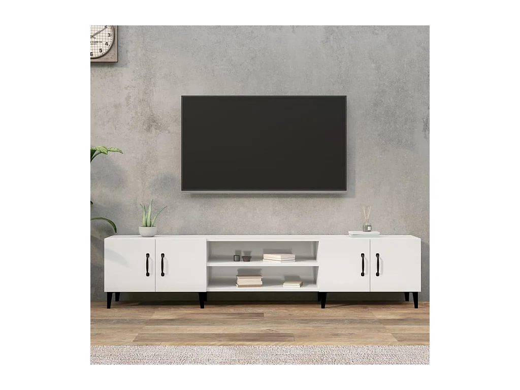 Meuble TV blanc brillant 180x31,5x40 cm bois d'ingénierie