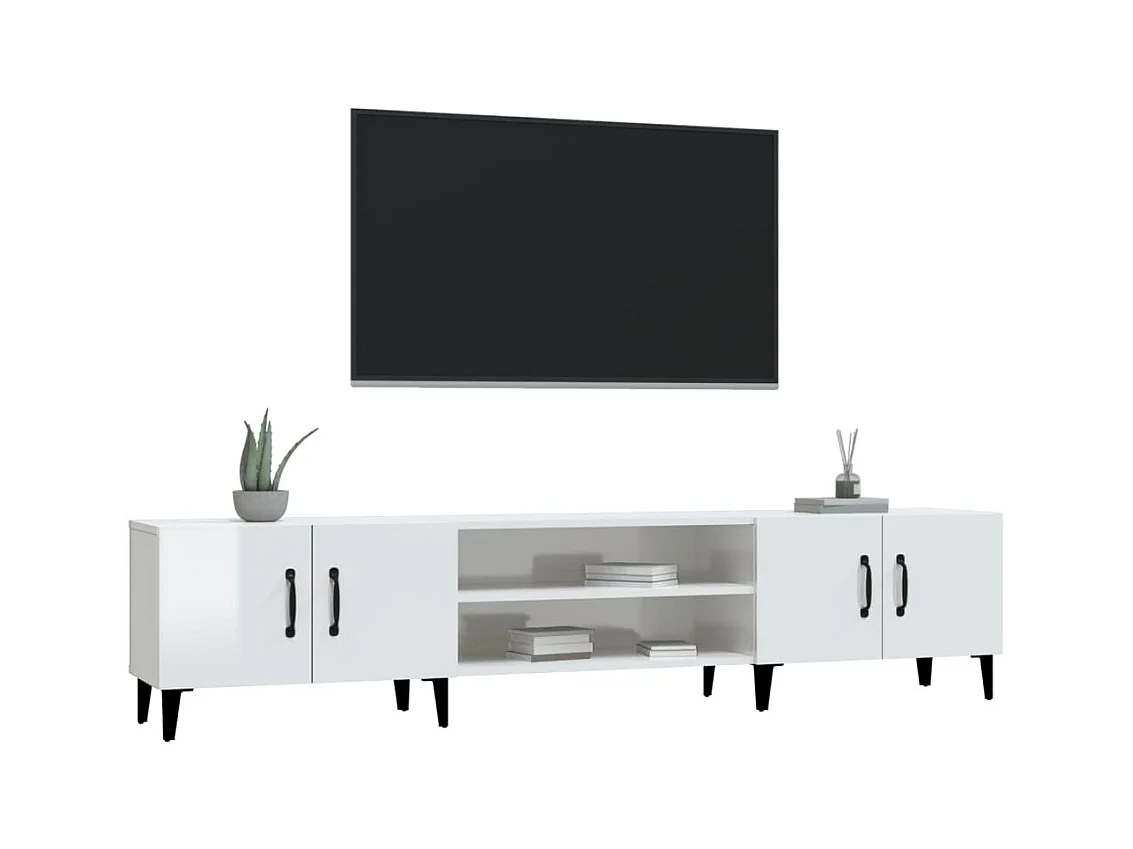 Meuble TV blanc brillant 180x31,5x40 cm bois d'ingénierie