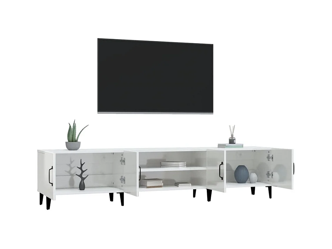 Meuble TV blanc brillant 180x31,5x40 cm bois d'ingénierie