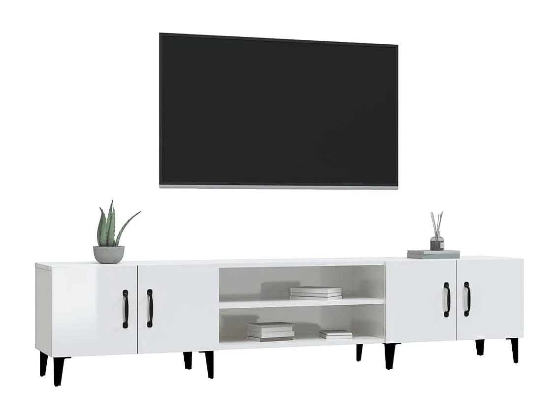 Meuble TV blanc brillant 180x31,5x40 cm bois d'ingénierie