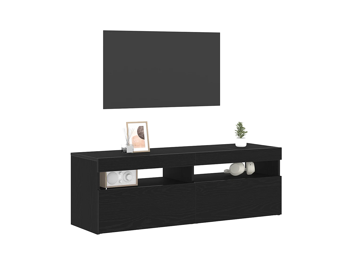 TV-meubel met LED Zwart Eiken 120x35x40 cm Technisch hout