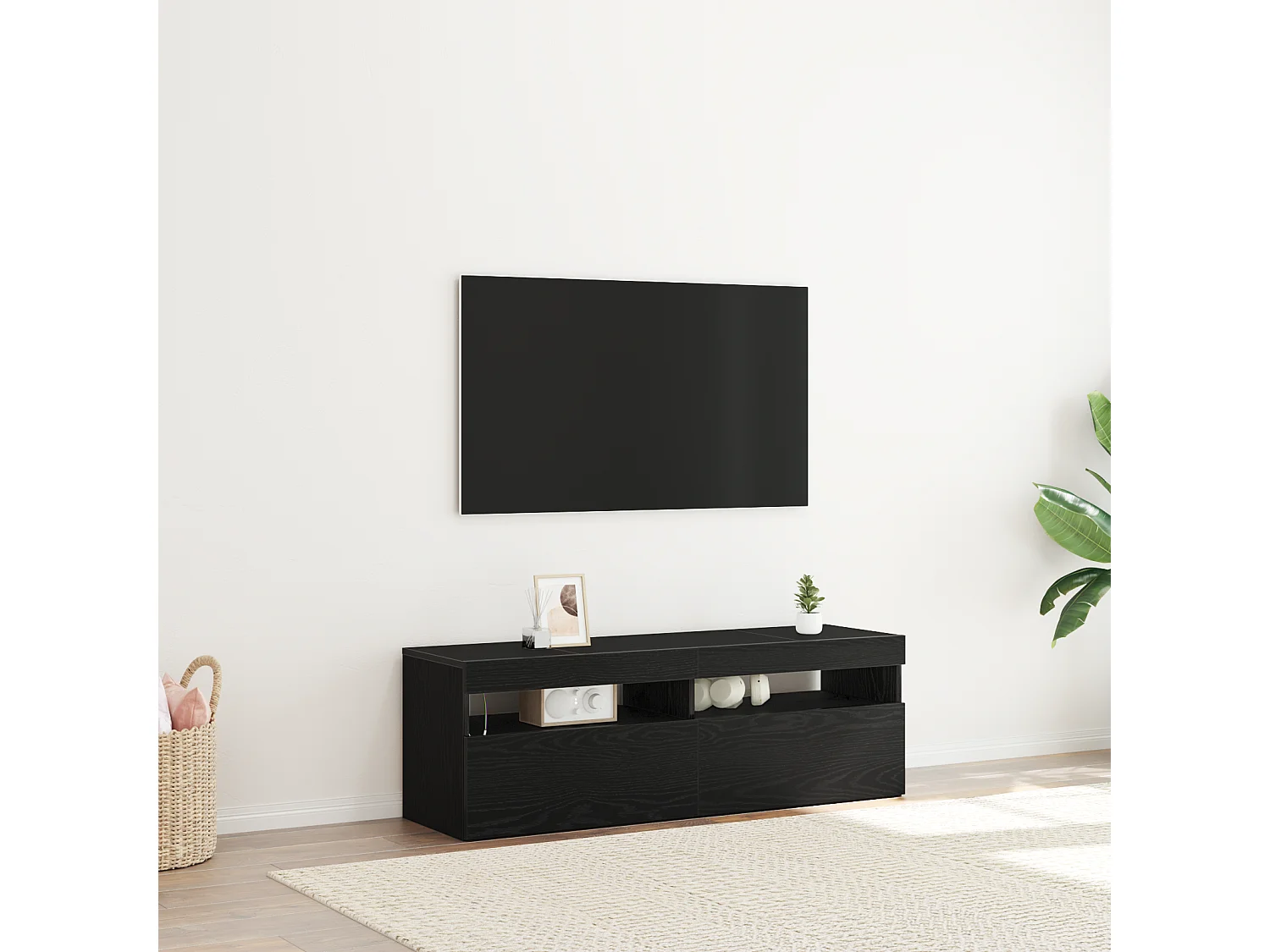 Mobile TV con LED Rovere Nero 120x35x40 cm Legno composito