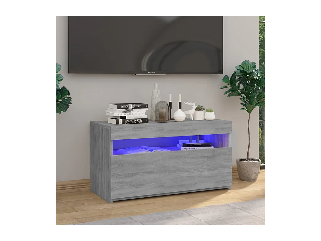 Mobile TV grigio Sonoma con luci LED 75x35x40 cm