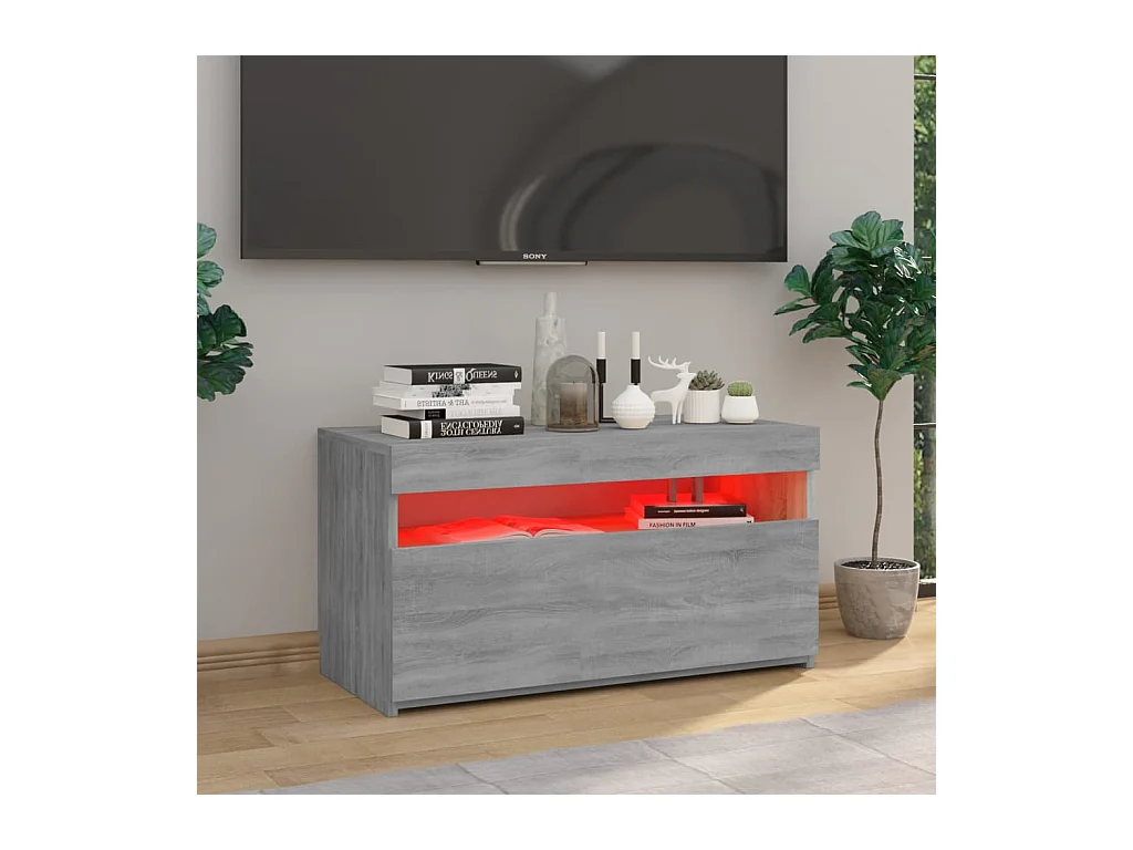 Mobile TV grigio Sonoma con luci LED 75x35x40 cm
