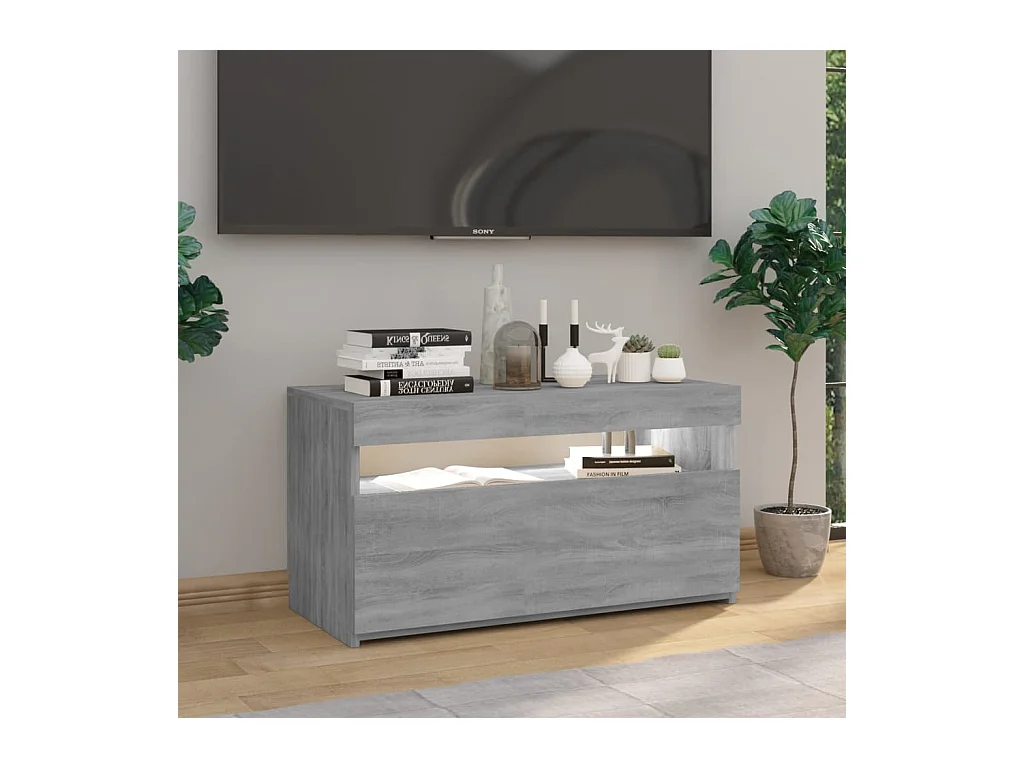 Mobile TV grigio Sonoma con luci LED 75x35x40 cm