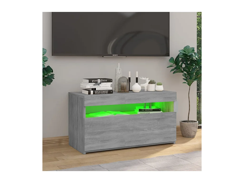 Mobile TV grigio Sonoma con luci LED 75x35x40 cm