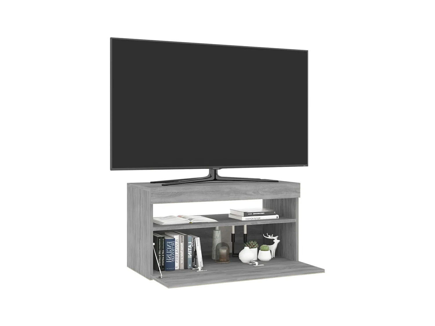 Mobile TV grigio Sonoma con luci LED 75x35x40 cm