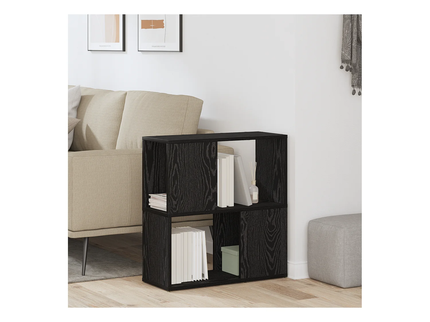 Zwarte eikenhouten boekenkast 60x24x63 cm in bewerkt hout