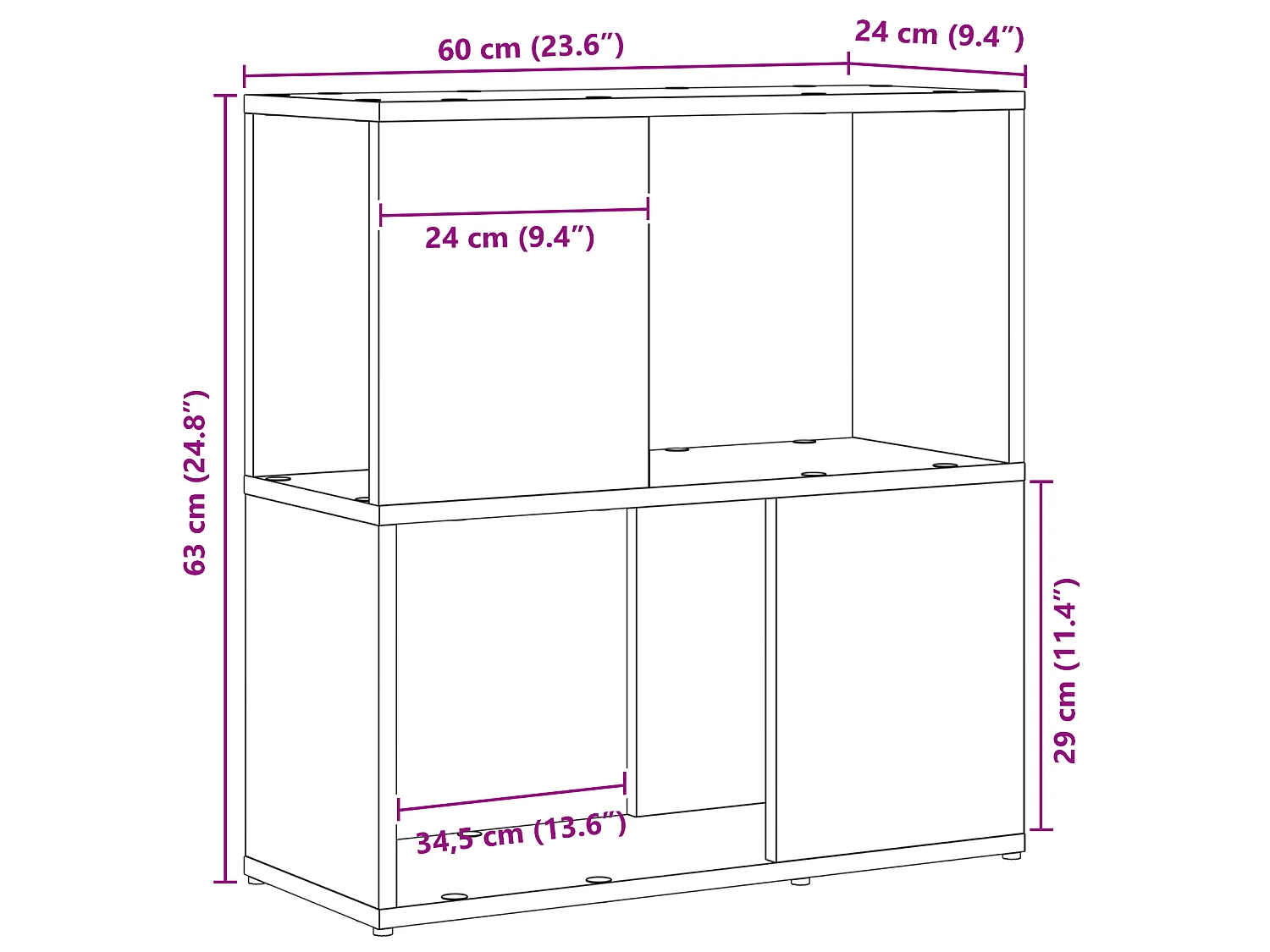 Zwarte eikenhouten boekenkast 60x24x63 cm in bewerkt hout