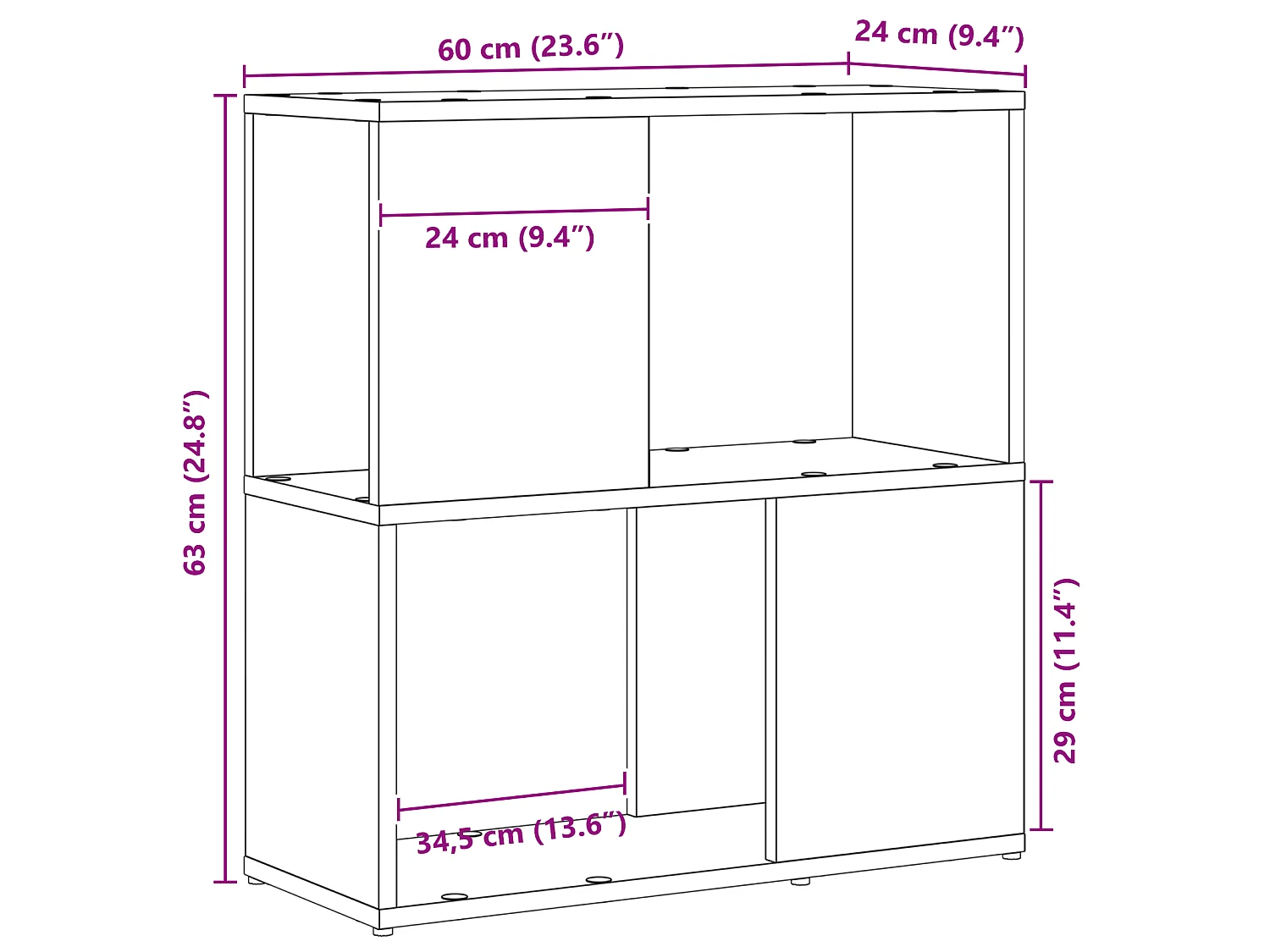 Bibliothèque Noire en Chêne 60x24x63 cm en Bois d'Ingénierie