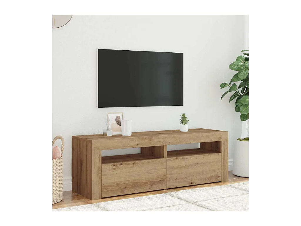 Meuble TV avec lumières LED chêne artisanal bois d'ingénierie