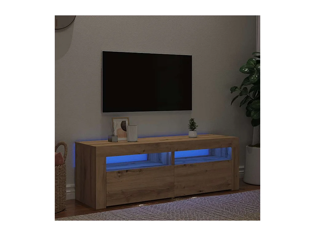 Meuble TV avec lumières LED chêne artisanal bois d'ingénierie
