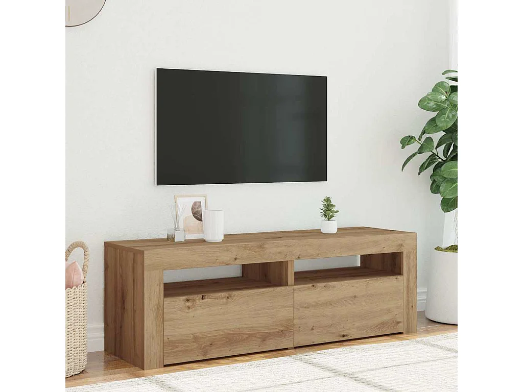 Meuble TV avec lumières LED chêne artisanal bois d'ingénierie