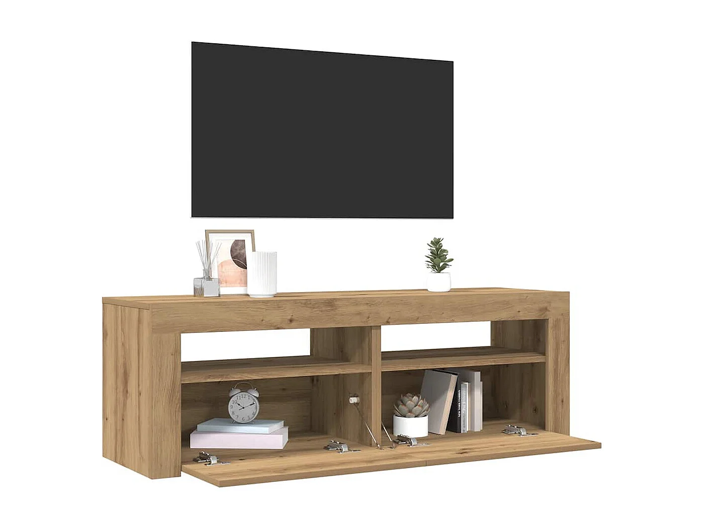 Meuble TV avec lumières LED chêne artisanal bois d'ingénierie