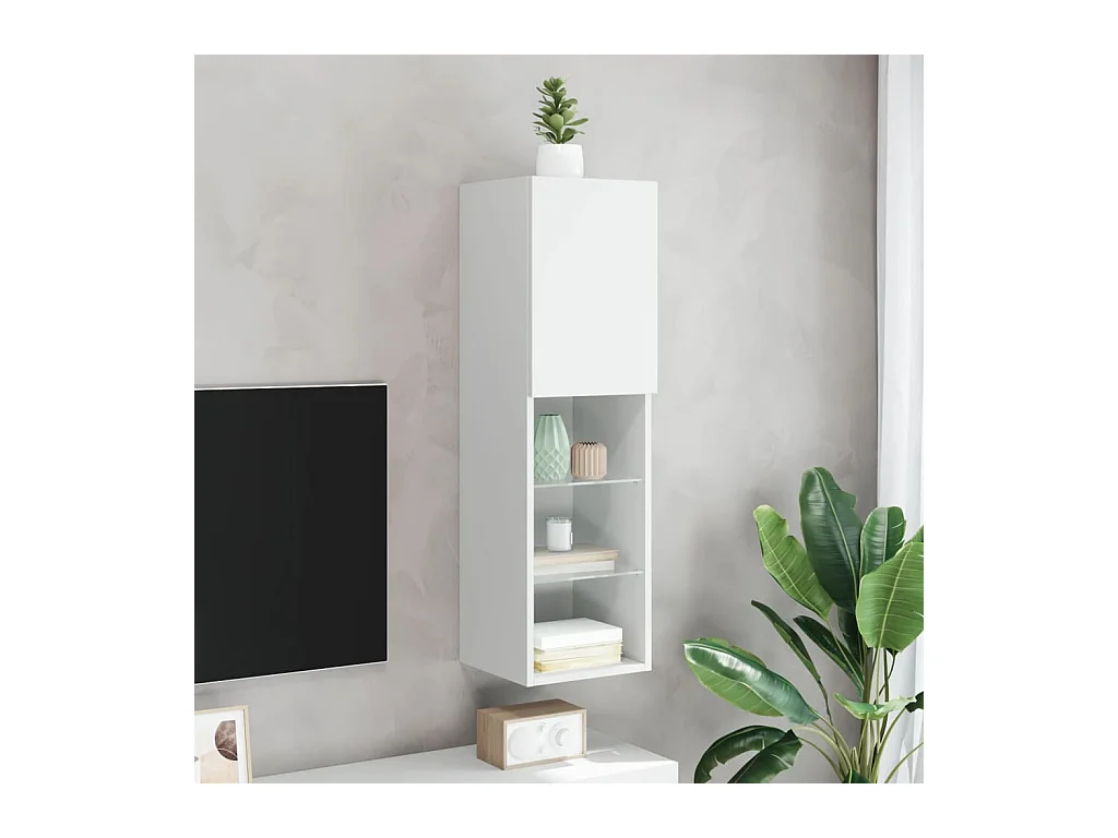 Meuble TV avec lumières LED blanc 30,5x30x102 cm