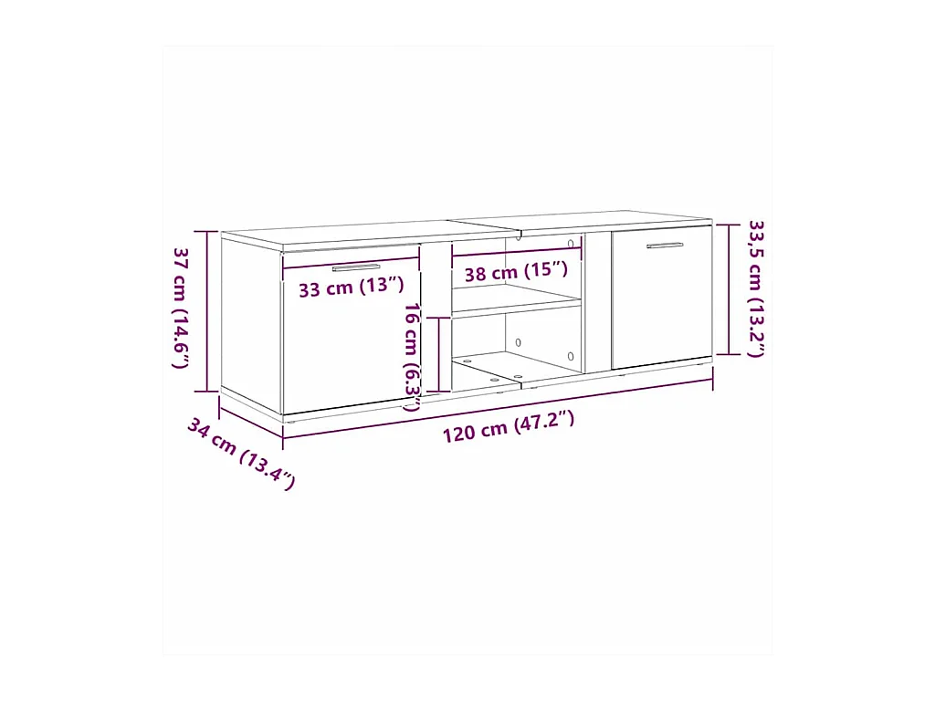 Meuble TV Noir 120x34x37 cm Bois d’ingénierie