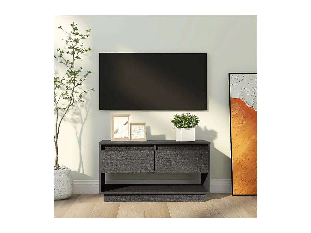 Meuble TV Gris 74x34x40 cm Bois de pin massif