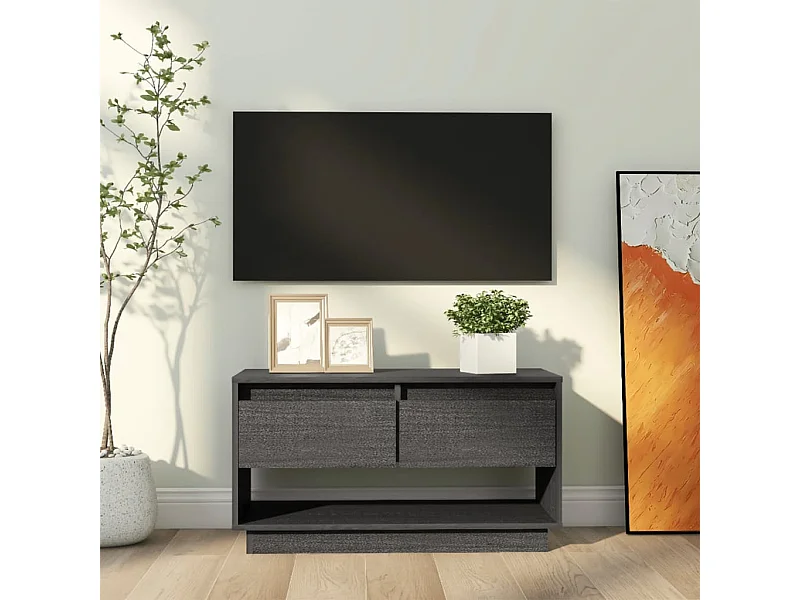 Mobile TV grigio 74x34x40 cm Legno massello di pino