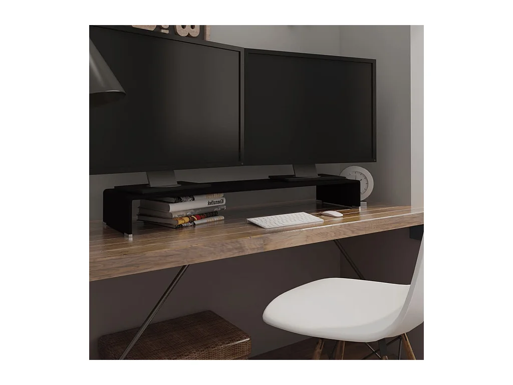 Meuble TV/support pour moniteur 110x30x13 cm verre noir