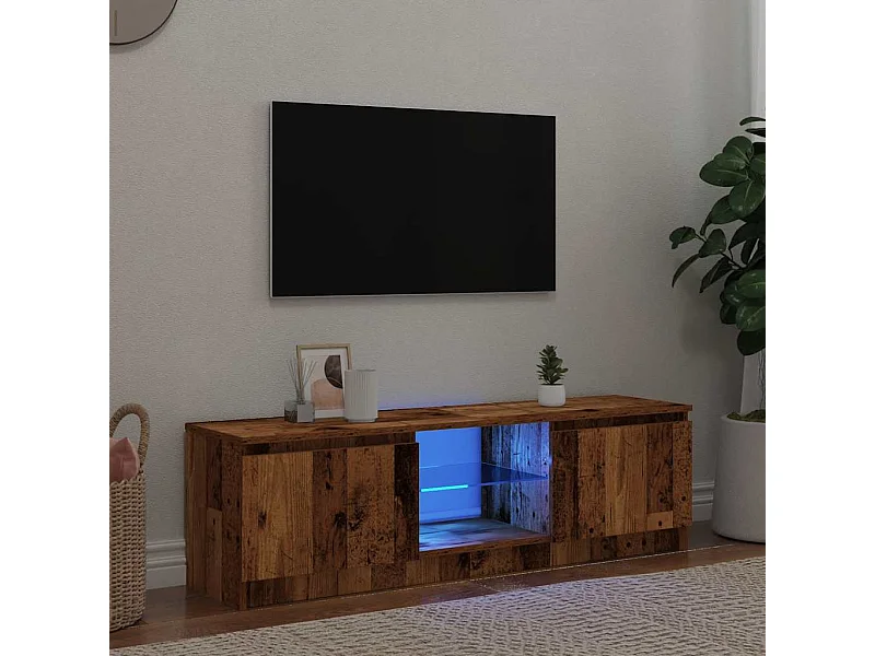 TV-standaard met led-verlichting, oud hout, bewerkt hout
