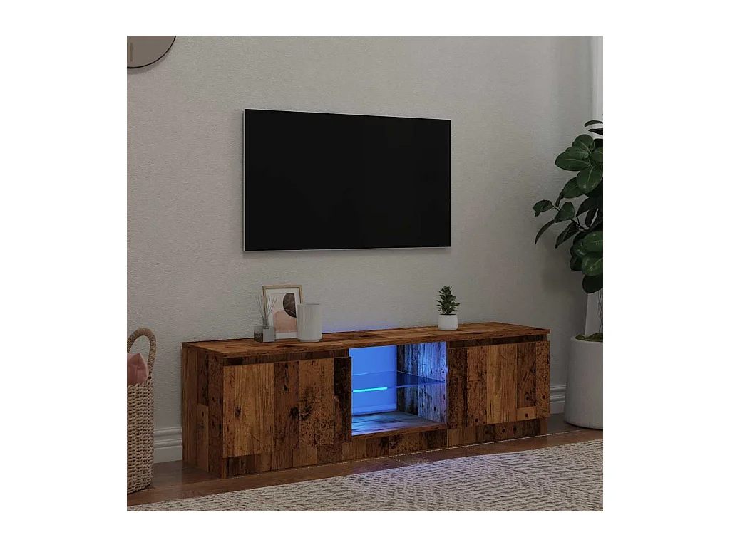 Meuble TV avec lumières LED vieux bois bois d'ingénierie