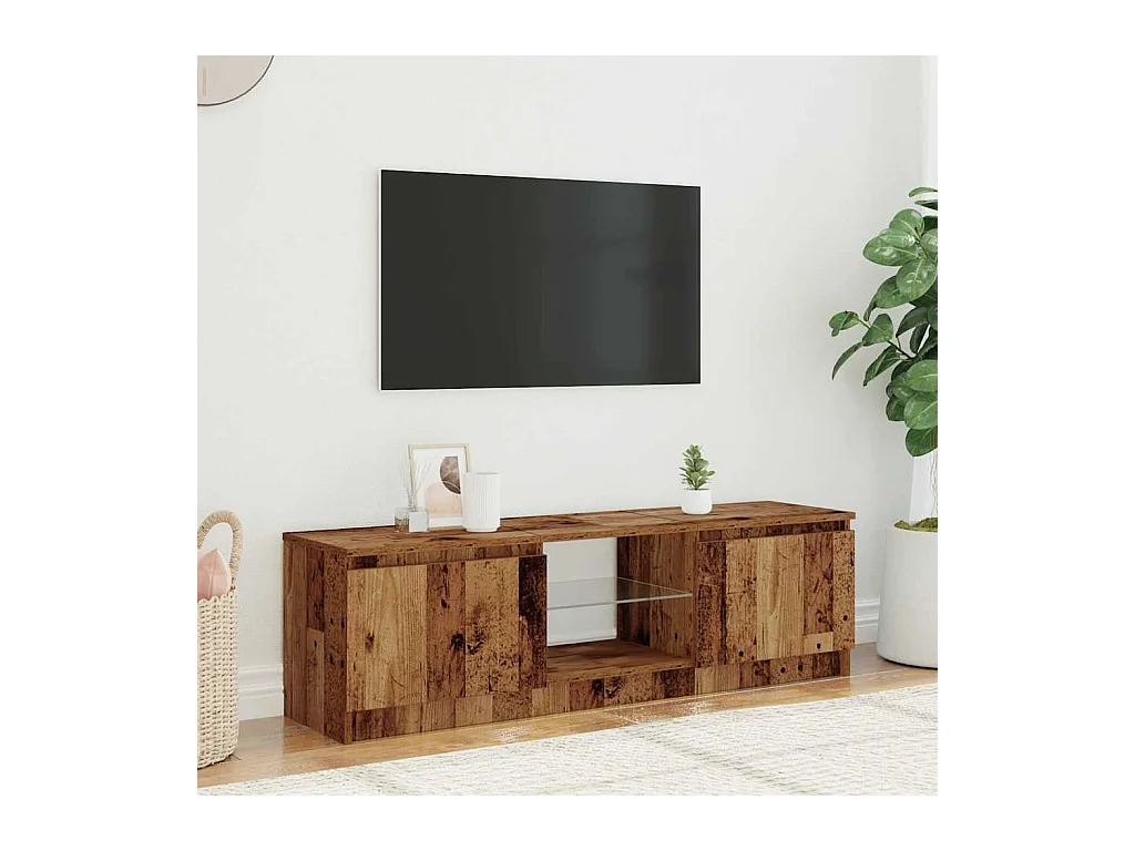 Meuble TV avec lumières LED vieux bois bois d'ingénierie