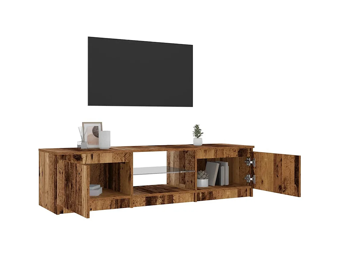 Meuble TV avec lumières LED vieux bois bois d'ingénierie