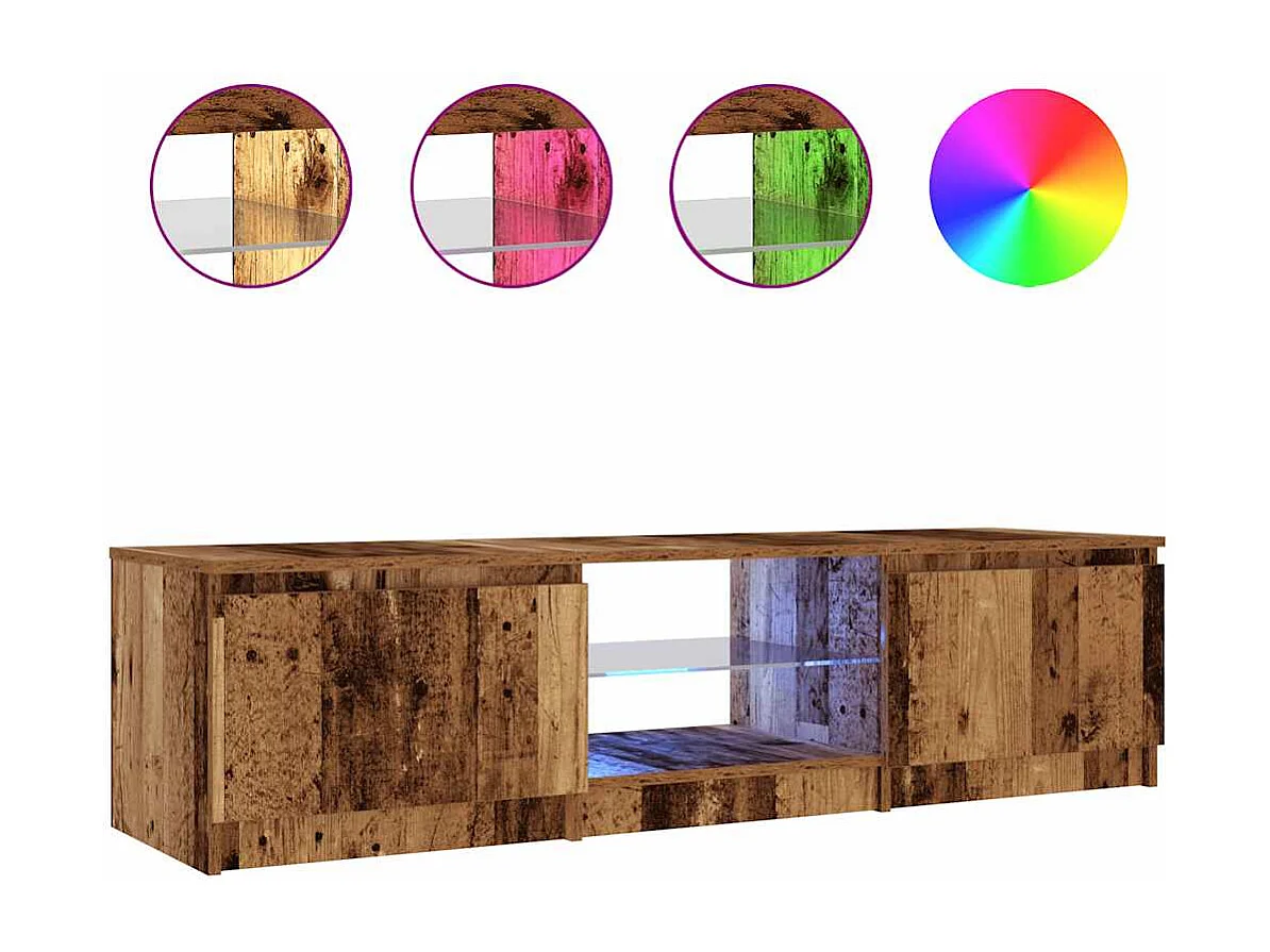 Meuble TV avec lumières LED vieux bois bois d'ingénierie
