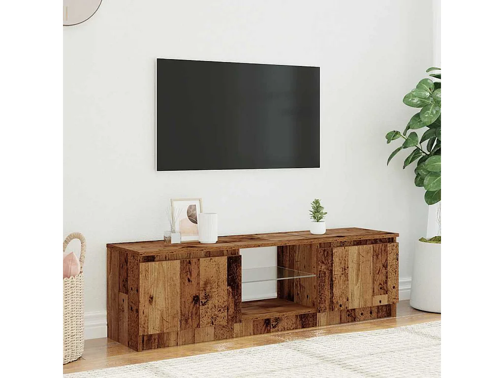 Meuble TV avec lumières LED vieux bois bois d'ingénierie