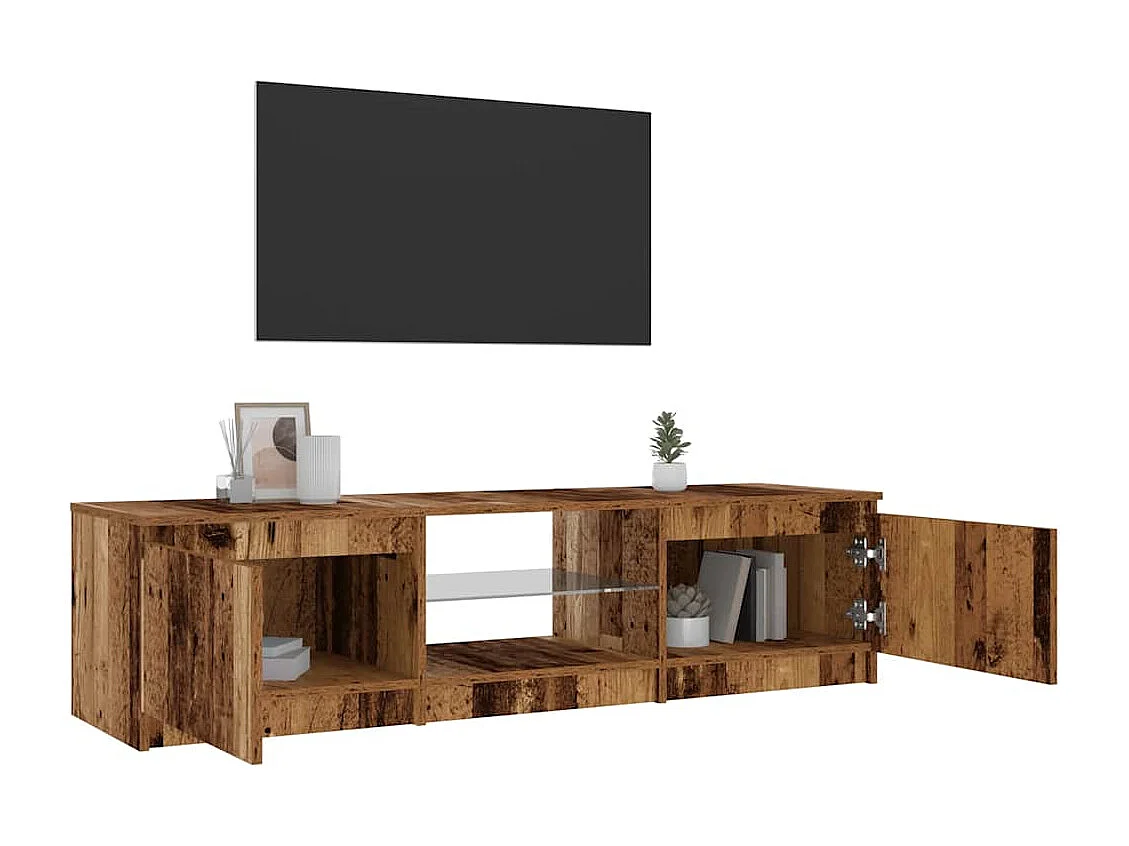 Meuble TV avec lumières LED vieux bois bois d'ingénierie