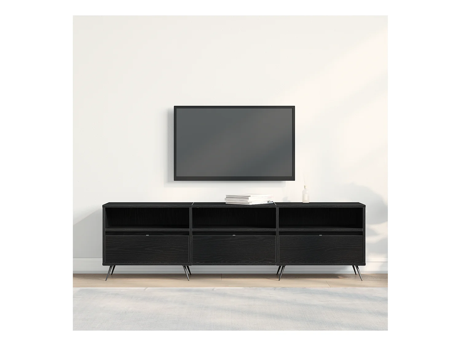 Zwarte tv-kast 150x30x44,5 cm van bewerkt hout