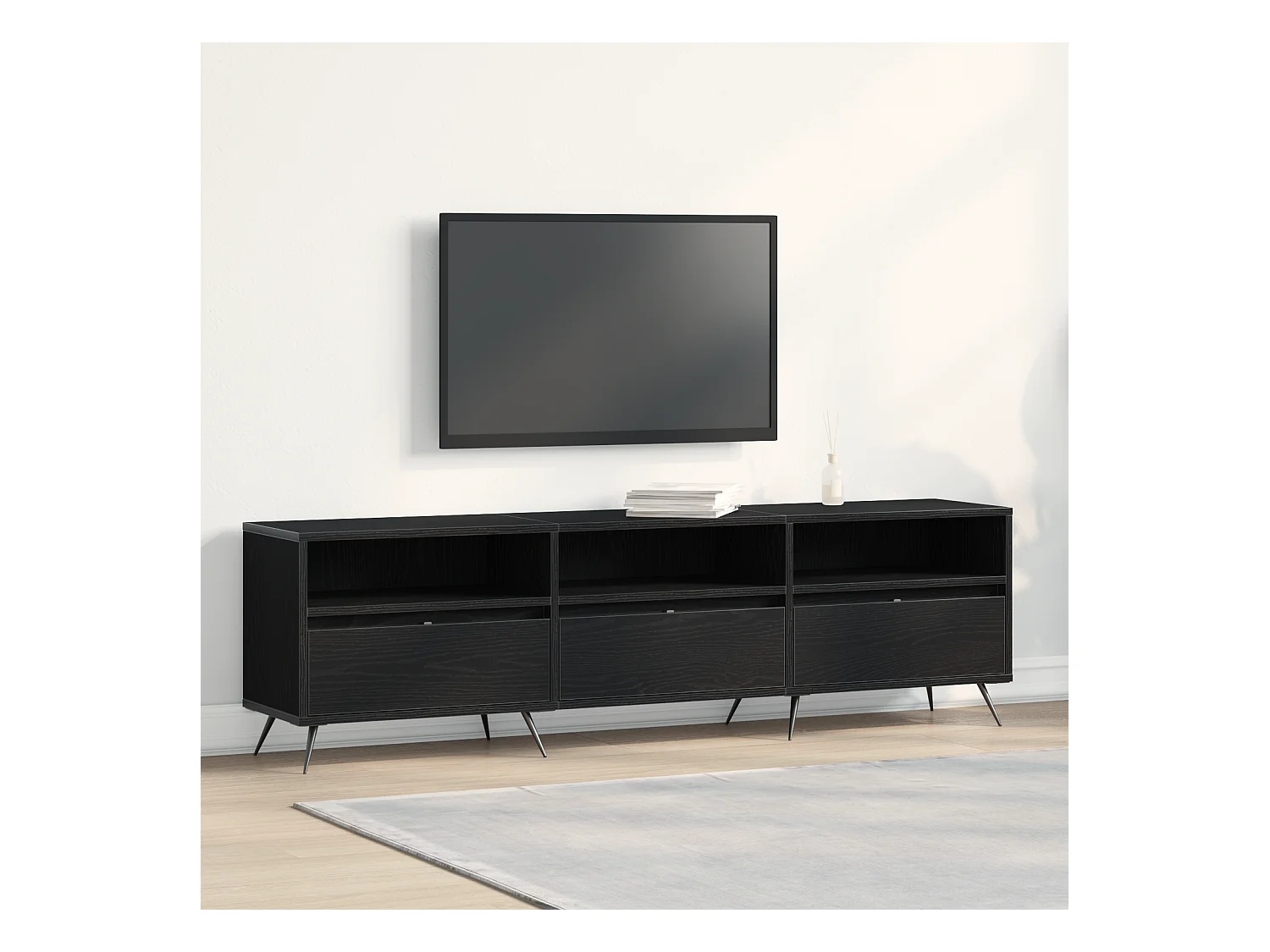 Meuble TV Noir 150x30x44,5 cm en bois d'ingénierie