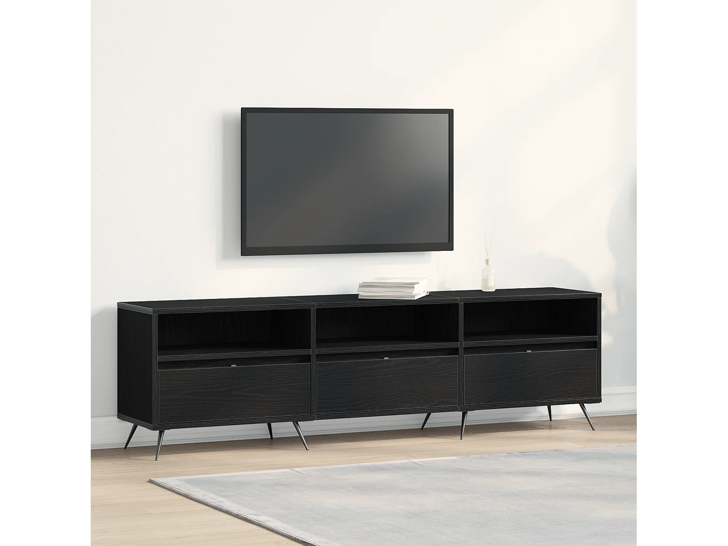 Meuble TV Noir 150x30x44,5 cm en bois d'ingénierie