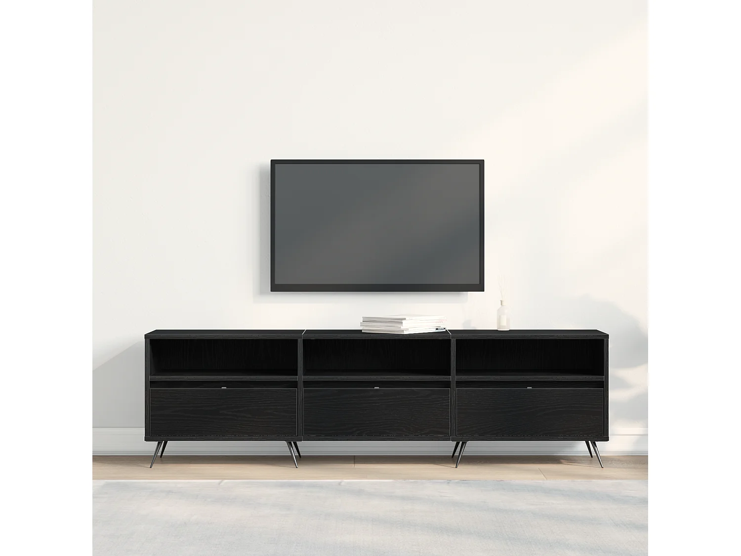 Meuble TV Noir 150x30x44,5 cm en bois d'ingénierie