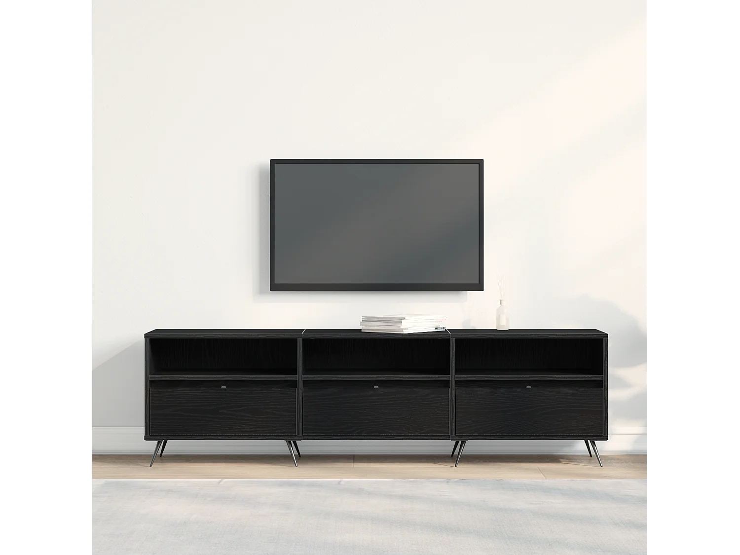 Meuble TV Noir 150x30x44,5 cm en bois d'ingénierie