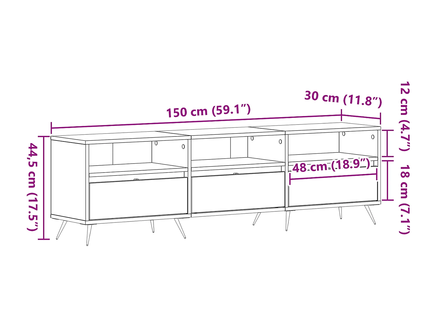 Meuble TV Noir 150x30x44,5 cm en bois d'ingénierie