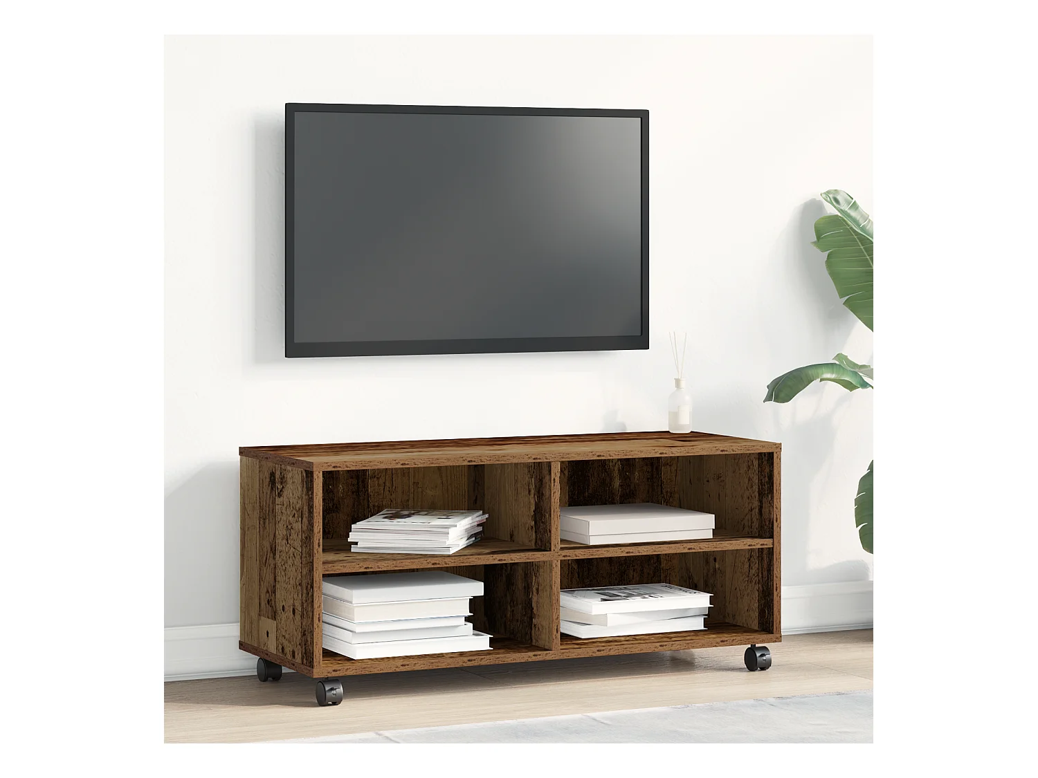 Meuble TV en vieux bois 90x35x35 cm en bois d'ingénierie