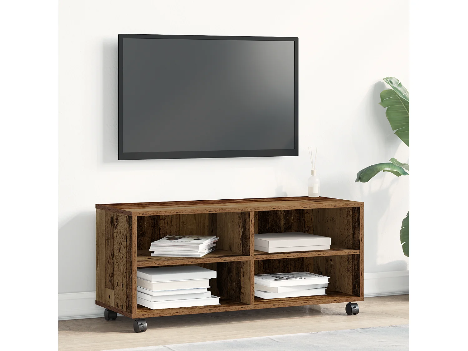TV-meubel in oud hout 90x35x35 cm in bewerkt hout